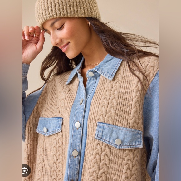 Altar'd State Blue and Tan Women Jean Jacket - Picture 3 of 8